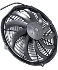 SPAL 12 Inch Curved Blade Puller Radiator Cooling Fan High Performance Electric With 12 Volt Motor Generating Over Twelve Hundred Cubic Feet Per Minute Airflow view from the front