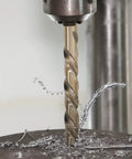 Close-up of a cobalt drill bit from Fifteen Piece Cobalt Drill Bit Set With M35 HSS 135 Degree Split Point Jobber Length in action.