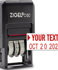 Fresh Custom Message Date Stamp With Slick Self Inking Design And Easy Refillable Red Ink Pad For Office Desks and Shipping Stations No Sweat Daily Paperwork Grind showing customizable date display.