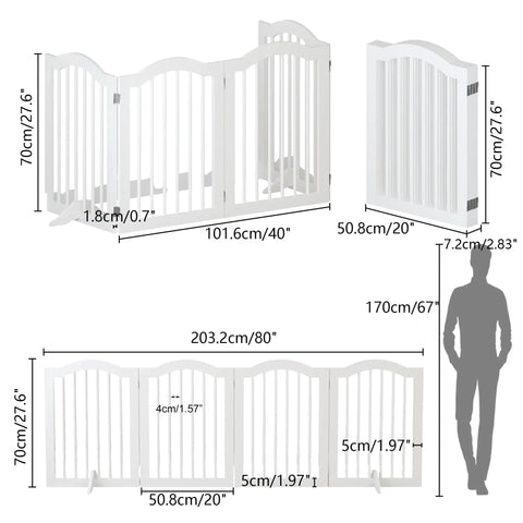 Rock Solid Freestanding Pet Gate With Quick Rollout Four Panel Dog Safety Fence Heavy Duty Crafted Barriers For Roomy Doorways And Stairwells No Sweat Assembly In Crisp White dimensions and design layout