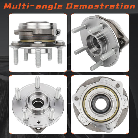 Front Left Or Right Wheel Hub Bearing Assembly For Jeep Wrangler And Gladiator 5 Lug Without ABS Beefed Up Heavy Duty Replacement Fit 2018 Through 2023 Models Today, multi-angle view of metal assembly