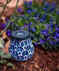 Blue solar mosaic lantern for outdoor lighting with hollow mosaic glass, waterproof garden patio decor, solar powered