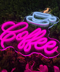 Coffee Cup LED Neon Sign For Home, Cafe, Bar, Or Office, Dimmable 3D Light Up Night Light Wall Decor glowing in greenery