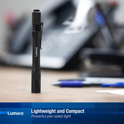 Pocket Light 4 Pack With 100 Lumen Handheld Flashlights, 2 Hour Runtime, shown standing on a desk