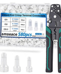 Pro Grade Heavy Duty Closed End Crimp Terminal Kit With Multi Tool, 580 Pcs Pack, Includes CE1 300, CE2 200, CE5 80