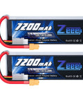 Two Beefy 2S 7200mAh 7.4V 120C LiPo Battery Packs Soft Pack With XT60 Connectors for RC Cars Trucks Buggies Truggy Planes