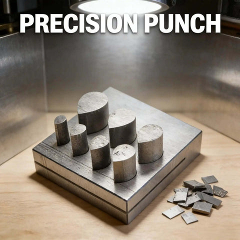 Drop Shaped Die Cutter Set With 7 Pieces In 45 Steel For Jewelry Making and Crafting, displayed on a table with cuttings