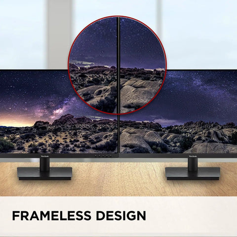 32 Inch IPS Monitor With Full HD 1080p, Thin Bezel Design, Built In Speakers, HDMI And VGA, Flicker Free Eye Care shown on desk