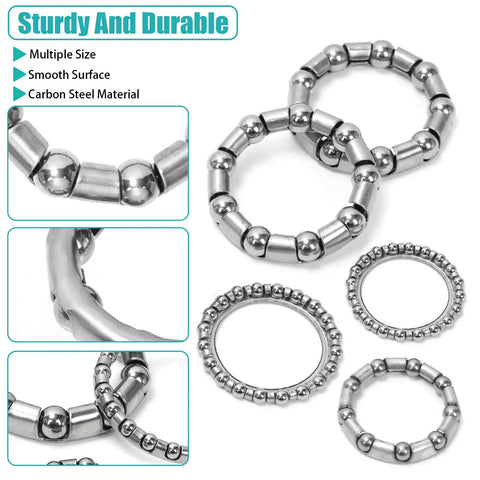 Bike Ball Bearing Kit 50 Pieces In 5 Sets Of 10 Varieties With Retainers And Cage For MTB Crank Bottom Bracket Headset Bearings Replacement Parts For Bicycles Easy Storage Box, multiple steel ball bearings displayed