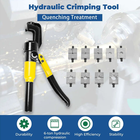 6 Ton Hydraulic Wire Cable Lug Terminal Crimper Crimping Tool With 9 Dies, Heavy Duty Hydraulic Crimping Machine displayed
