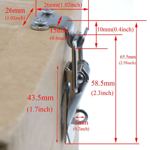 Beefy Heavy Duty Stainless Steel Toggle Latch Set For Cabinets And Boxes 90 Degree Box Latch Hardware dimensions and details