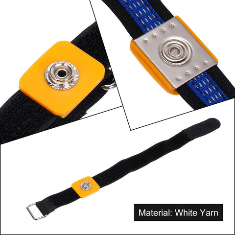 Close-up of ESD Anti Static Wrist Strap Kit, 11.8 Inch, 3 Pack, showing adjustable stick buckle and grounding feature in comfortable black.