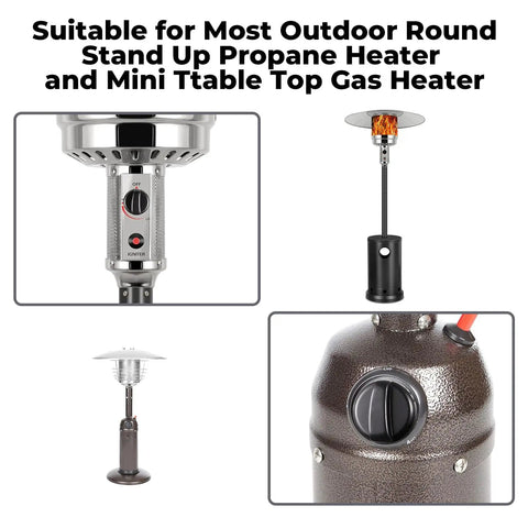 Propane Heater Knob Replacement Parts Set on outdoor round stand-up heater with control knob detail view.