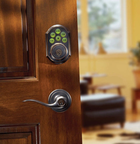 Entry Door Handle With Lock And Key For Front Door And Bedroom Reversible Exterior Lever In Venetian Bronze.