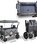 All Terrain Collapsible Wagon Cart With Canopy And Two Seats For Camping, Garden, And Shopping, 360 Degree Swivel Front Wheels