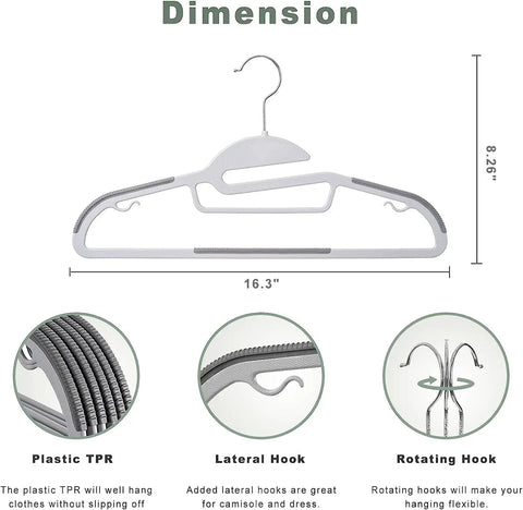 Next Level Non Slip Plastic Hangers 50 Pack With Clean S Shape Collar Guard Straight Up Heavy Duty Support 360 Swivel Hook Grey Slim Space Saver Closet Organizer For Shirts And Winter Coat