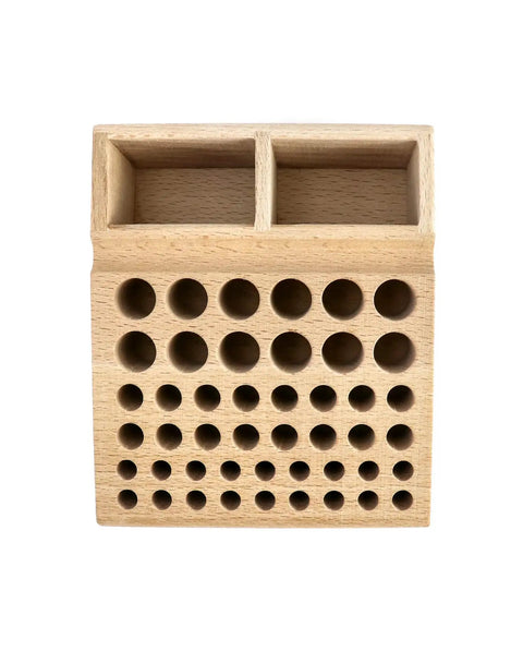 Pro Grade Leatherworking Tool Rack Beech Wood 46 Hole Organizer Box With 2 Slots for home workshop storage and management