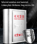 Top Drawer Rock Solid 304 Stainless Steel Fire Extinguisher Storage Cabinet Wall Mount Dual Holder for Two 5 kg units in rain.