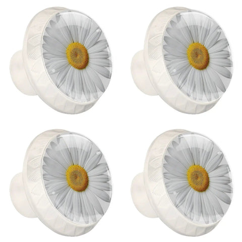 White Daisy Cabinet Knobs 4 Pack 35mm Round Drawer Pulls with crystal glass and ABS, modern simple farmhouse style