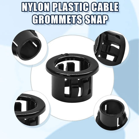 50 Pack 1/2 Inch Cable Snap Bushing Grommet Protector Black Round Nylon, Snap In Shield For Wires And Hoses, Smooth Edges