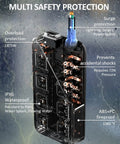 Beastly Outdoor IPX6 Waterproof Power Strip with multi safety protection diagram showing inner components and features