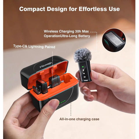 Wireless Lavalier Microphone For iPhone Android Tablets Lightning And USB C Mini Clip On Lapel Mic charging case with microphones
