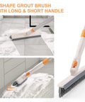 3 In 1 Shower Scrubber With Long 50 Inch Handle Set, V-shaped grout brush head for bathroom kitchen floors cleaning.