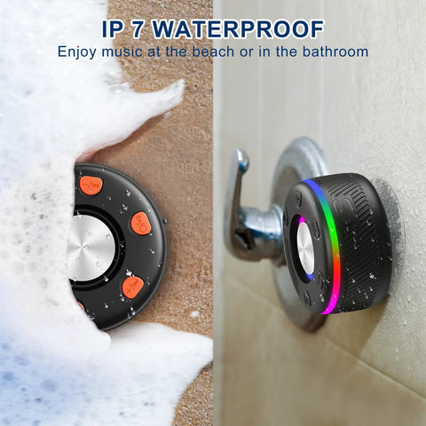 Portable Waterproof Bluetooth Speaker With HD Sound And Lit LED Display IPX7 Shower Speaker with suction cup installed