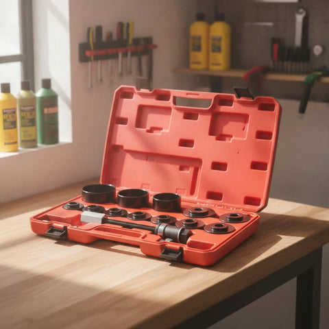 Heavy Duty Bearing Puller Front Wheel Hub Removal And Installation Kit With Press Screw Adapter Cups Push Plates Built From Carbon Steel Hardware For Mechanics Or Weekend Warriors Keep Wallet Happy Pulling Stuck Bearings Without Drama, red case open