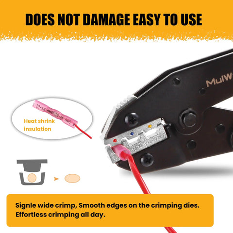 Heavy Duty Ratcheting Wire Crimper For Awg Heat Shrink Connectors built for effortless crimping with smooth edges on crimping dies.