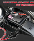 Engine bay with 12V Waterproof Push Button Switch With Quick Connector for LED Accent Lighting, attached to car battery.