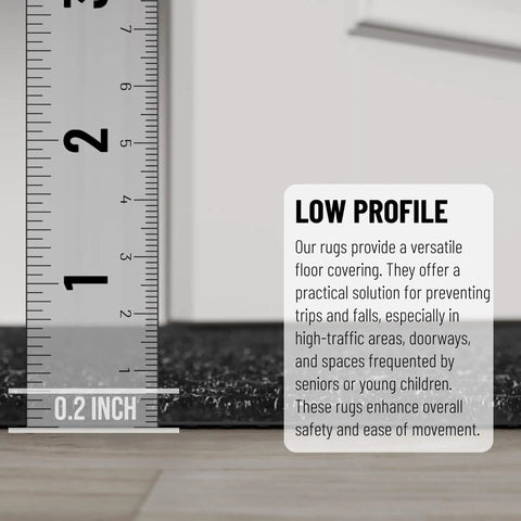 Durable Hallway Runner With Scraper Pile, Non Slip Rug Mat For Indoor And Outdoor Use showing low profile design with ruler