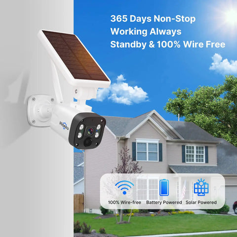 2K Solar Wireless Outdoor Security Camera Battery Powered No Wires IP66 Weatherproof PIR Motion Detection Two Way Audio Easy Setup Compatible With Wireless Security Systems And Alexa
