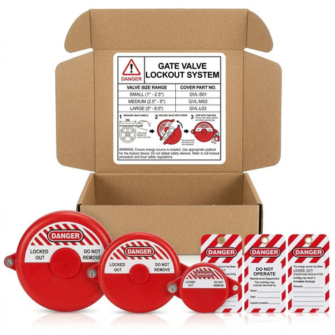 3 Piece Gate Valve Lockout Kit With Nesting Loto Covers For 1 Inch To 6.5 Inch Handles No Fuss ABS Valve Lock Covers And PVC Danger Tags