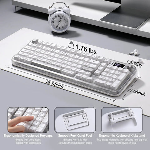 Tri Mode Wireless Gaming Keyboard Bluetooth 5 0 And 2 4 Ghz Silent Creamy White Keys For Multi Device Switching with ergonomic design.
