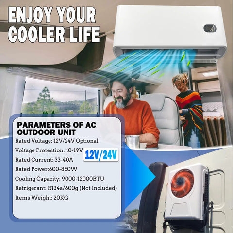 12V Truck Parking Air Conditioner 9600 BTU Mini Split In Cab AC Unit for Semi Trucks with quiet cooling and easy hookup