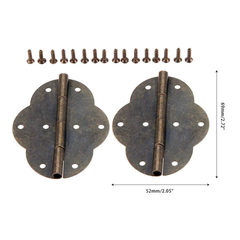 Bronze Decorative Box Hinges 2 Pack For Small Cabinets And Jewelry Boxes 69x54mm with screws shown