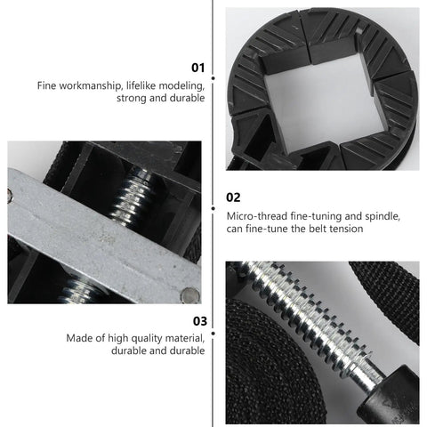 Close-up of Right Angle Strap Clamp Set For Photo Frames And Woodworking Four Pack With Quick Tension And Ninety Degree Corner Holder features