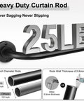 Two Pack Curtain Rods For Windows 28 To 48 Inch Five Eighth Inch Matte Black Adjustable Wrap Around Curtain Rods For Blackout And Room Darkening In A Curved Design showcasing 25 lb weight capacity and rod thickness.