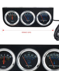 Bagaraatan 2'' chrome triple gauge kit with water temperature, oil pressure, and amps on black panel with wiring loom