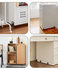 Eight Pack Adjustable Furniture Leveling Feet Set with 2.2 Inch L Shaped Levelers on various furniture pieces.