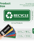 Set Of 6 Recycle Sign Stickers for Trash Bins Self Adhesive Waterproof Labels in various colors with 'Recycle' and 'Trash' shown