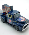 Blue All American Patriotic Metal Pickup Truck Ornament For Tiered Tray Decor And Tabletop Centerpiece, Old School Farmhouse Vibe