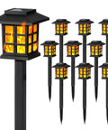 Outdoor Solar Torch Lights 10 Pack With Dope Flickering Flame, Waterproof solar powered tiki torches for garden patio decor