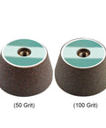 Heavy Duty Emery Buffing Wheel For Tile Granite Stone Marble Ceramic Carving And Polishing With Thickened Abrasive Sanding Disc Angle Grinder Tool Super Durable And High Performance 100 Grit and 50 Grit wheels side by side.