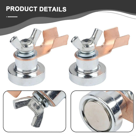 Heavy Duty Magnetic Welding Ground Clamp Set For Fast Setup On Flat Or Curved Metal Surfaces With Portable Earth Clip Tool For Pro And DIY Welding Jobs, showing two metal clamps.