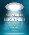 4 Pack 6 Inch Retrofit LED Recessed Downlights With 5 Way CCT Adjustment 15 Watt Dimmable displaying superior brightness with 1700 lumens.