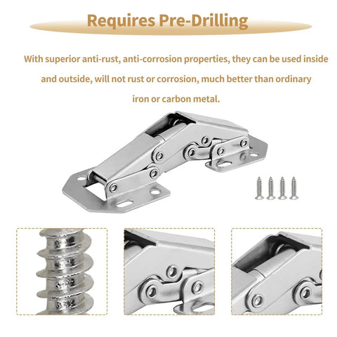 8 Pack Hidden Cabinet Hinges Surface Mount 4 Inch Stainless Concealed Cupboard Hinges High Strength Nickel Plated Steel Includes 64 Mounting Screws Easy Install For Home Renovation.