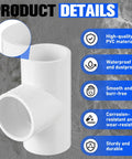 1 Inch PVC Tee Fittings Sch40 3 Way Cross PVC Connectors highlights features like waterproof and corrosion-resistant qualities.