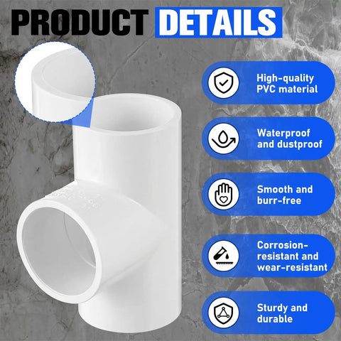 1 Inch PVC Tee Fittings Sch40 3 Way Cross PVC Connectors highlights features like waterproof and corrosion-resistant qualities.